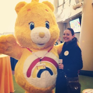 Reporter Leah Haslage with BO, The Take Care Bear